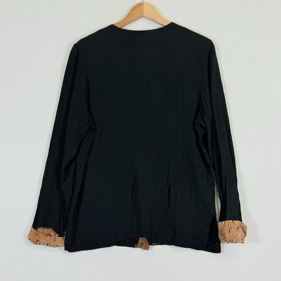 Starfire Black Giraffe Art To Wear Flax Blend Sweater Cardigan Women's 10 - Picture 3 of 5